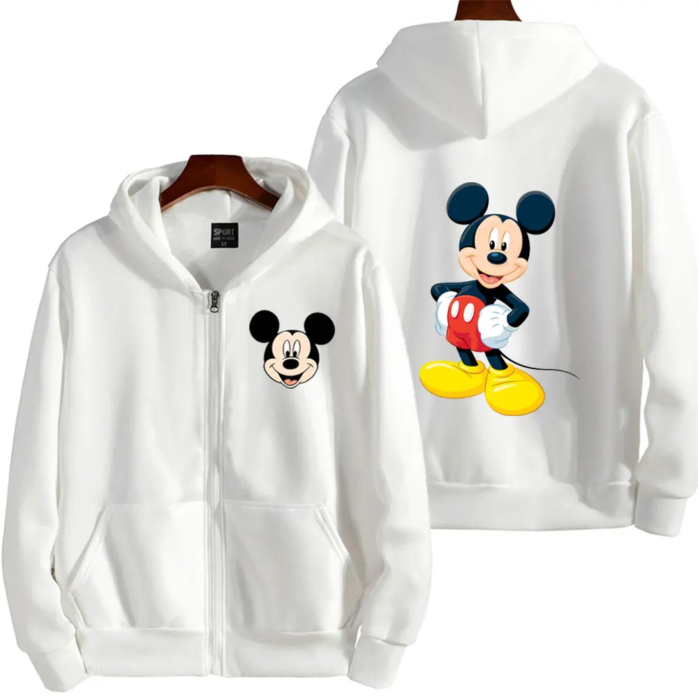 Mickey Mouse Men Zipper Hoodie Jacket 2024 Fashion Spring Autumn White Women Sweatshirt Coat Japanese Anime Couple Clothes