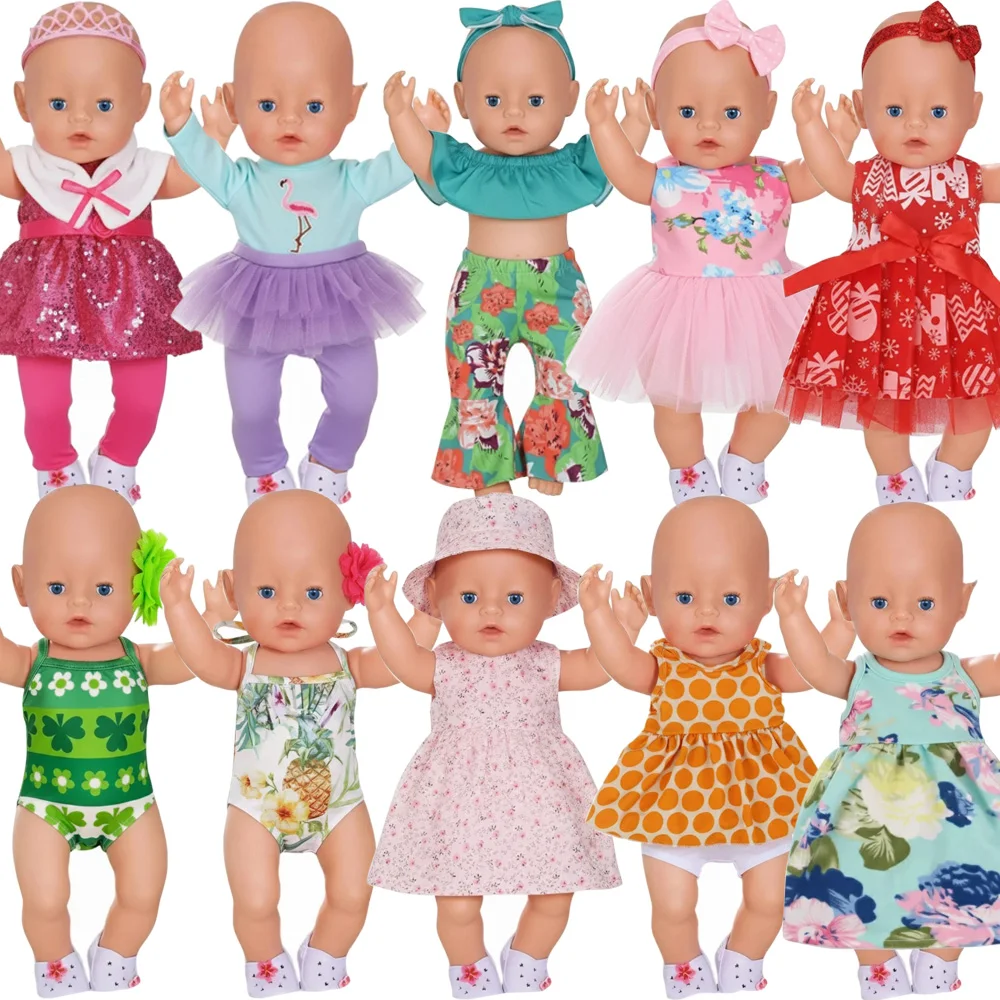 5Pcs Doll Clothes Daily Pretty Dresses Top+Pant For 43CM Born Baby Doll Clothes 18Inch American Doll Set,Festival Gifts Girl Toy