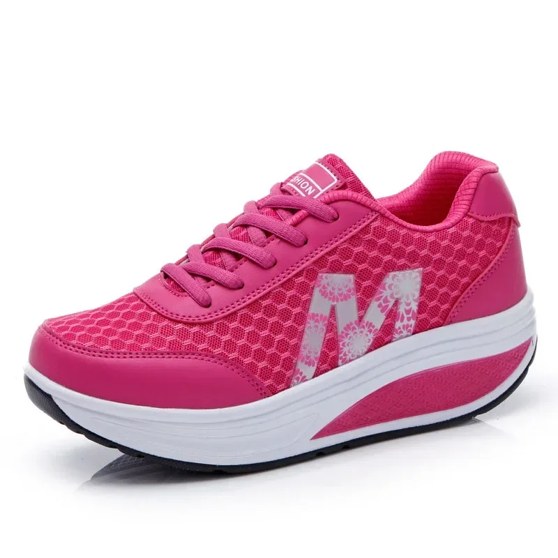 Running Shoes for Women 2024 Fashion Mesh Breathable Sneakers Lace Up Wedge Platform Shoes Ladies Outdoor Casual Sport Shoes