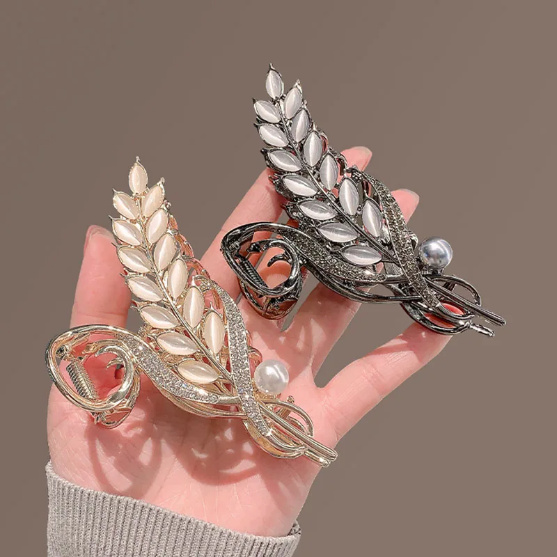 Summer new cat's eye stone wheat ear hair clip ladies fashion pony tail clip elegant metal crab hair clip headdress accessories