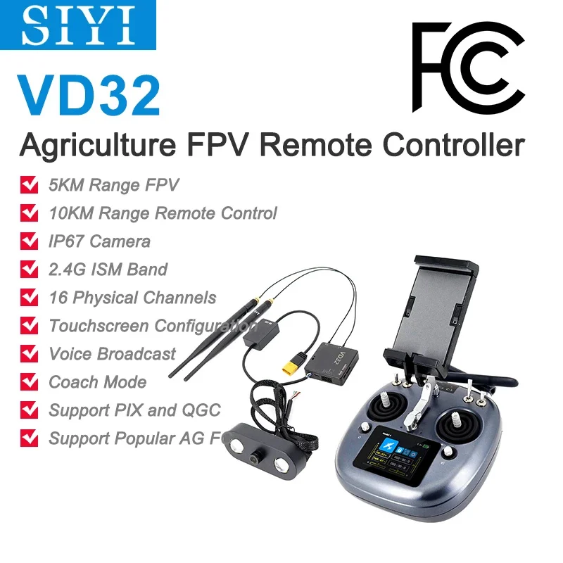 

SIYI VD32 Agriculture FPV Remote Controller with Bluetooth Datalink Touchscreen IP67 Camera for Spraying Drone 16CH 2.4G 5KM FCC