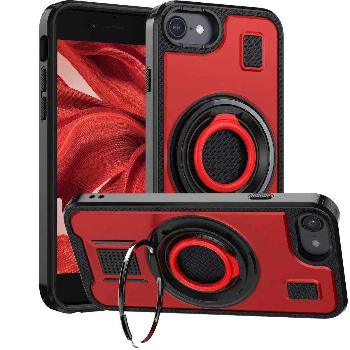 

For iPhone 6 6s 4.7inch Case Hybrid Shockproof Double Ring Kickstand Stand Rugged Phone Hard Slim Cover Red