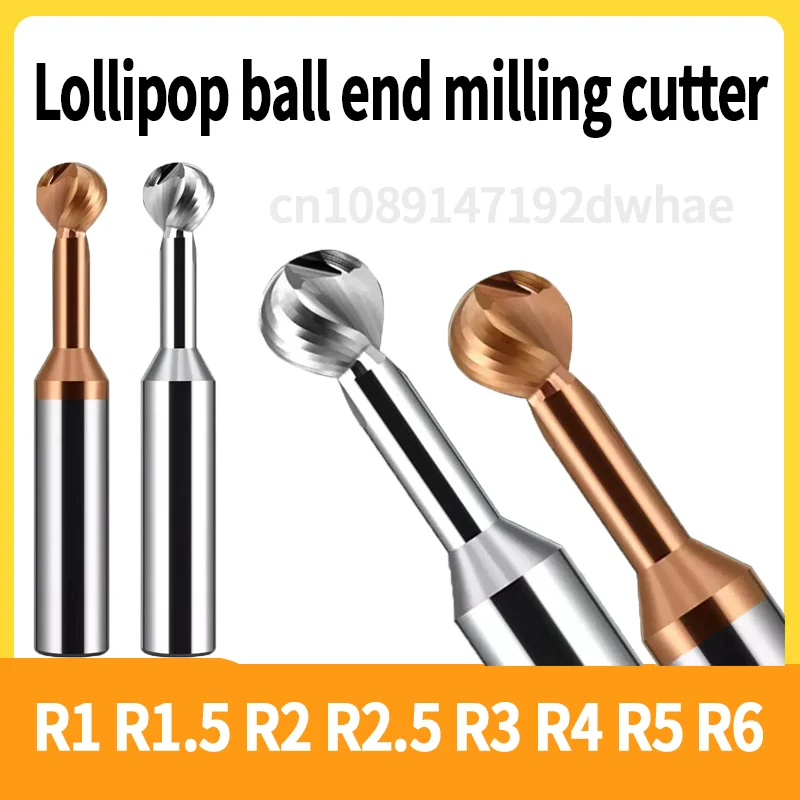 60°R1 R1.5 R2 R2.5 R3 R4R R5 R6 Extended Tungsten Steel Alloy Milling Cutter Lollipop Ball End Milling Cutter for Aluminum/Steel