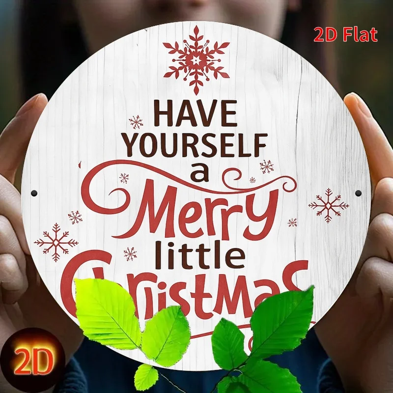 Metalowy szyld ścienny 2D w stylu vintage retro z napisem świątecznym: "Have Yourself a Merry Little Christmas" - 19,81x19,81 cm, okrągły, rosyjski styl.