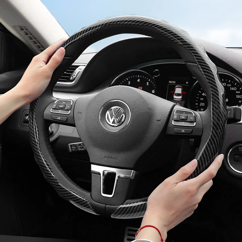 Funda para Volante de Coche con Textura de Fibra de Carbono, Diseño Deportivo Ondulado, Protectora y Duradera, Compatible con Volkswagen Golf, Passat, Polo, Jetta, Tiguan, T-Roc, Atlas, Arteo, Id.4, Id.3, Beetle, Cc, B6, B8