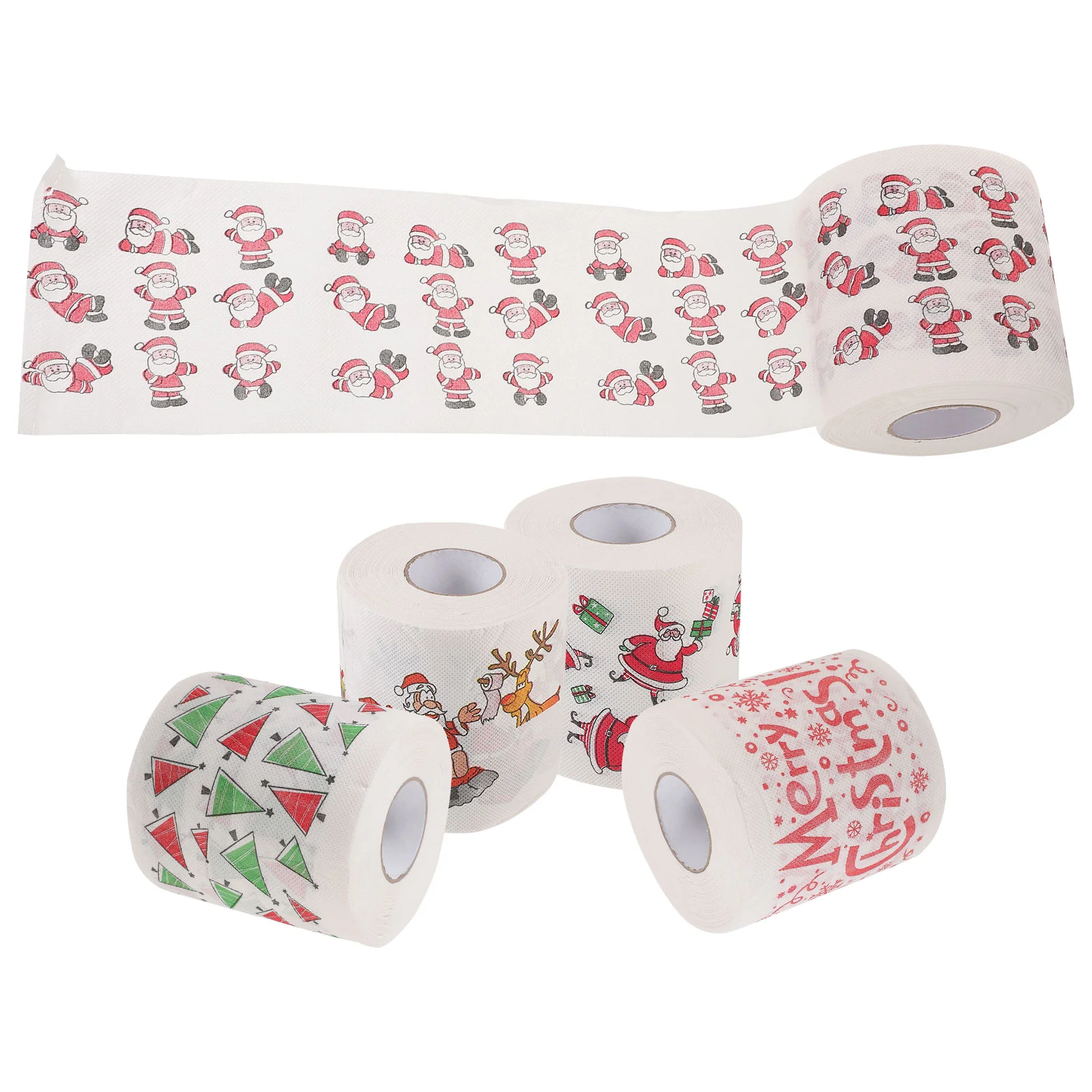 Papier toilette de Noël absorbant, escales serviettes, décorations en tissu, fournitures à thème, pâte de bois vierge, fête festive, 5 rouleaux