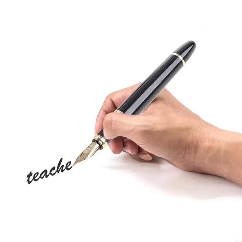 T5EA Jinhao X450 검은 중간 펜촉 금색 트림 만년필 좋은 선물