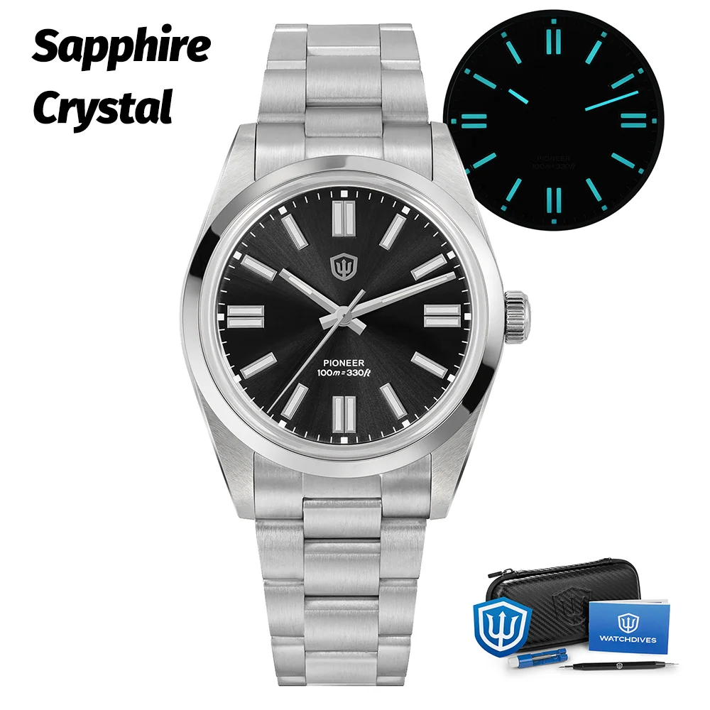 Watchdives WD1016 V3 36Mm Vintage Horloge VH31 Sweep Quartz Horloges Man Emaille Blauw K1 Bubble Mirror Sapphire Lumes 10Atm Relojes