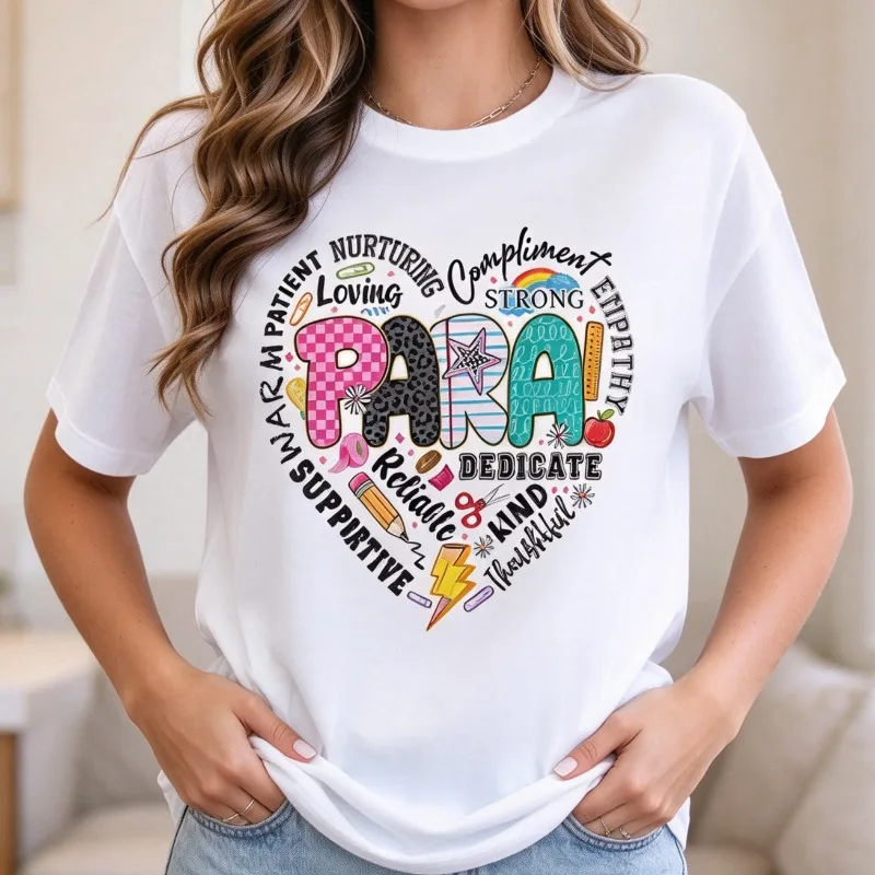 Women PARA Heart T-Shirt Loving Strong Empathy Dedicated Print Top Modal Inspirational Casual Teacher Gift Daily Graphic Tee