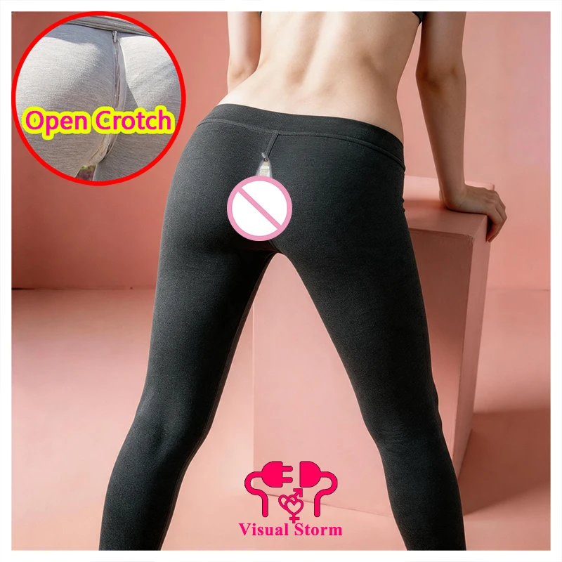 Women Open Crotch Low Rise Sexy Gym Leggings Hidden Zipper Outdoor Easy Cloth Push Up Butt Lifting Bottoms Crotchless Clubwear