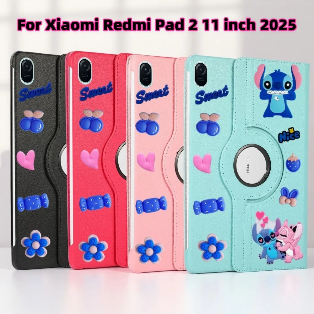

For Xiaomi Redmi Pad 2 funda Cases 2025 11inch 360 Degree Rotation Stand Cartoon Kids Tablets Case For Redmi Pad 2 2025 Cover