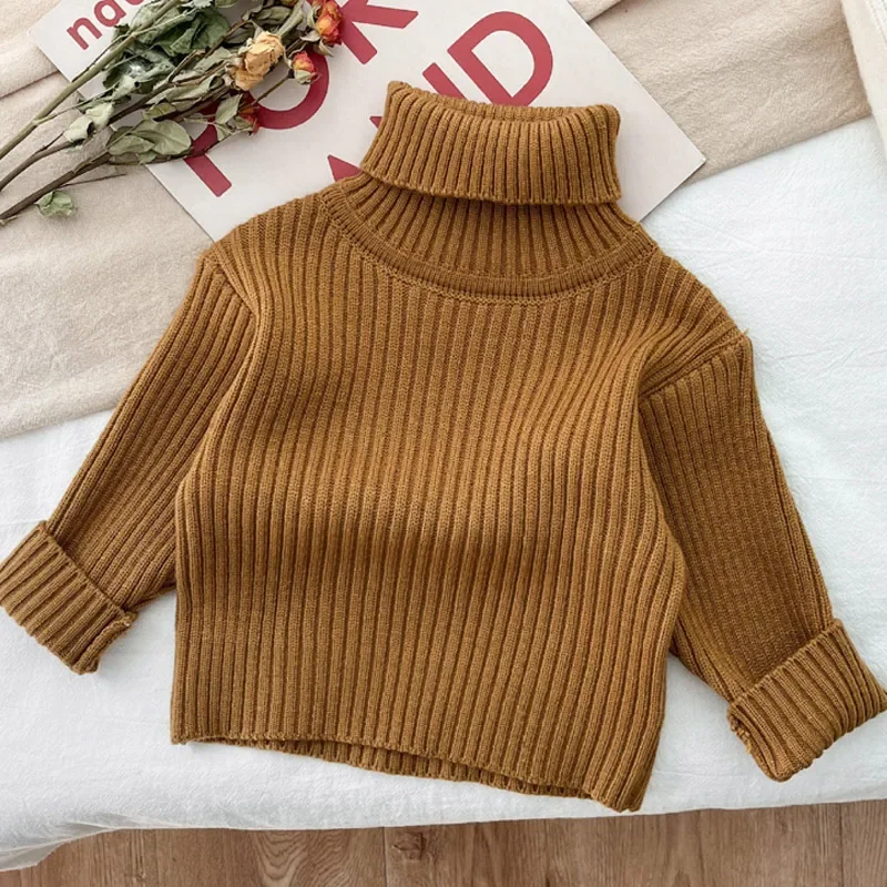 Baby Clothes Casual Knitted Sweater for Girls Boys 2023 New Autumn Winter Infant Long Sleeve Turtleneck Pullover Fashion Child