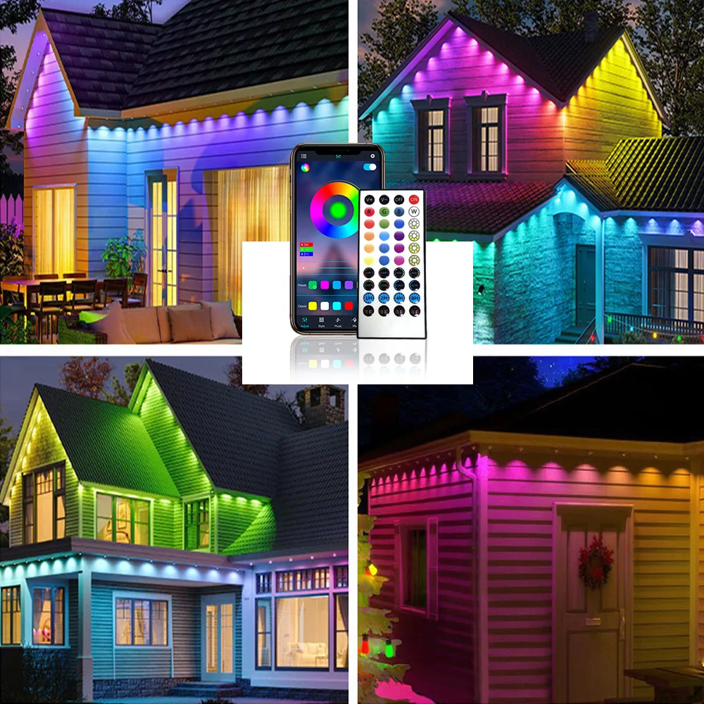 30/90M LED Eave Light Outdoor RGB Bluetooth Kit Waterproof Permanent Outdoor DIY LED Light String Full House Christmas Lighting