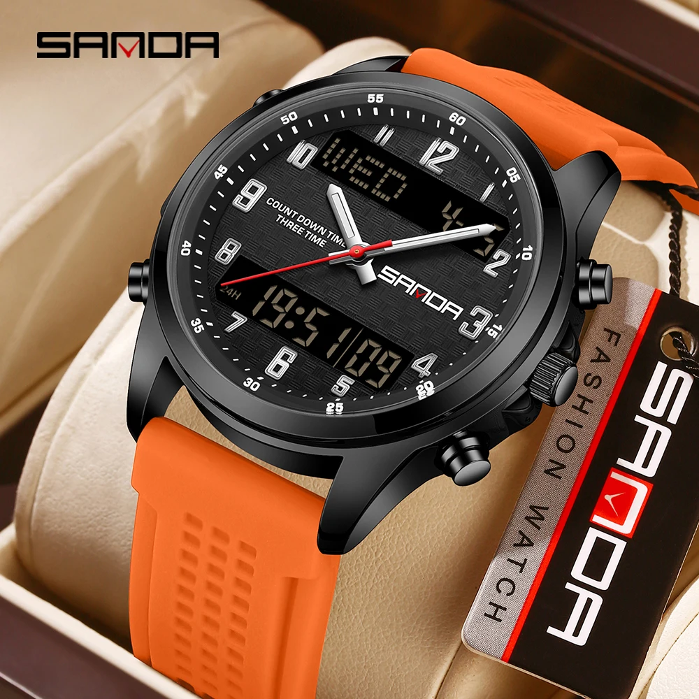 

SANDA 9119 мужские деловые электронные кварцевые часы водостойкий будильник многофункциональные электронные часы с календарем недели для мужчин