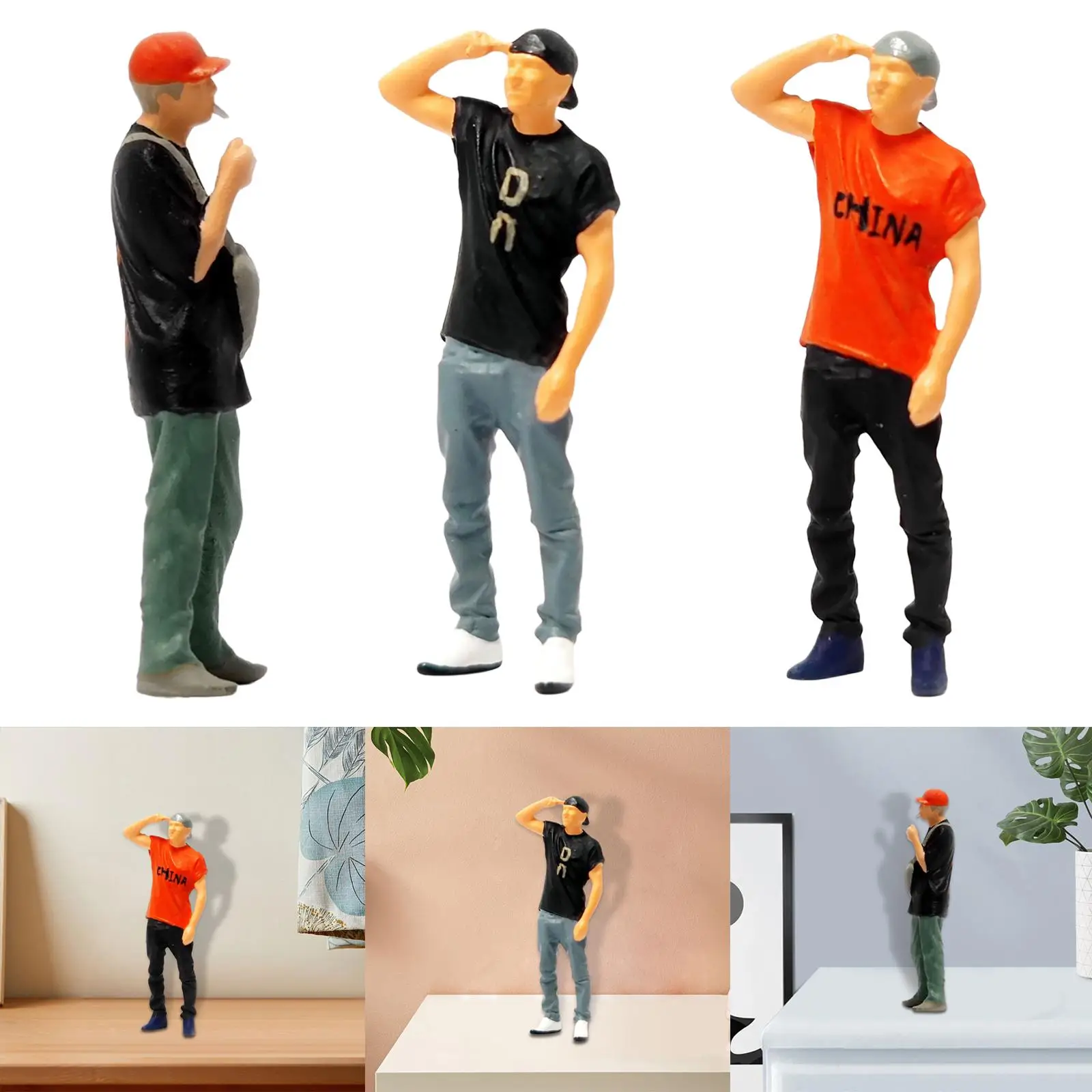 Tiny 1/64 Mannen Figuren S Schaal Hars Pop voor DIY Building Desktop Decor