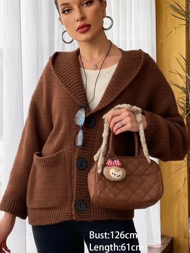 Otoño Invierno Casual suelto de manga larga de punto Cardigan mujeres suéteres con capucha de un solo pecho mujeres suéteres abrigo Tops de invierno