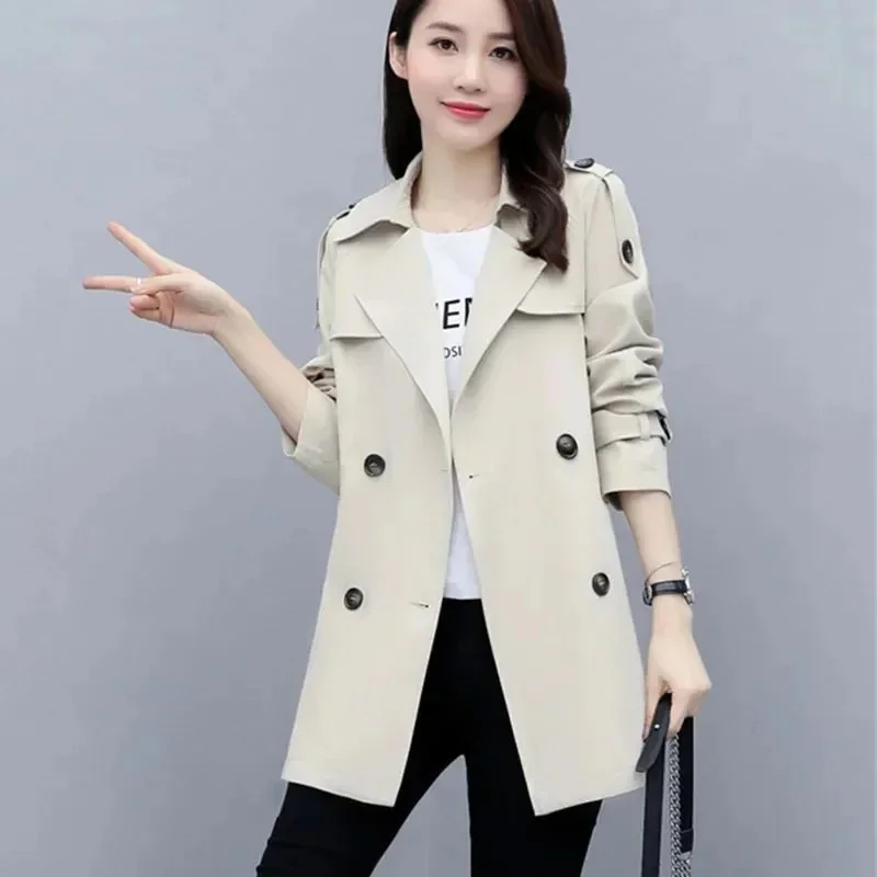 2023 Lined Windbreaker Female New Spring Autumn Lady Basic Coats Double-Breasted Mid Long Women's Outerwear Casual Female Tops