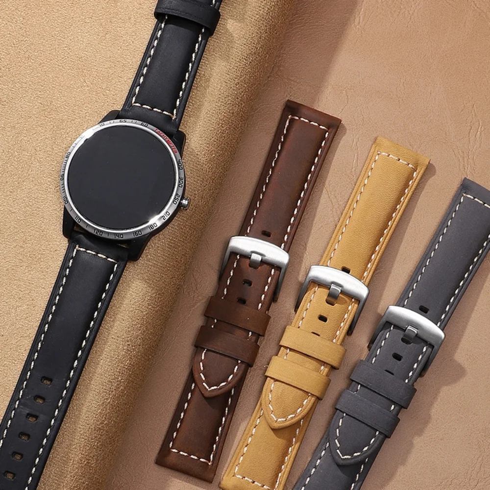 Correa de reloj de cuero genuino para hombre y mujer, correa negra y marrón de reloj de 20/22mm, decoración de verano para Huawei WATCH3 GT3 Pro/Samsung S1