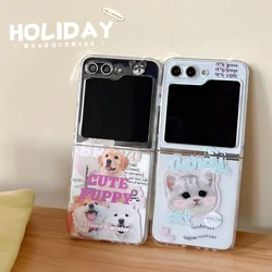 Cute Dog Cat Phone Case For Samsung Galaxy Z Flip 6 7 ZFlip5 5G Transaprent Clear Cover For Samsung ZFlip4 ZFlip 3 Animal Fundas