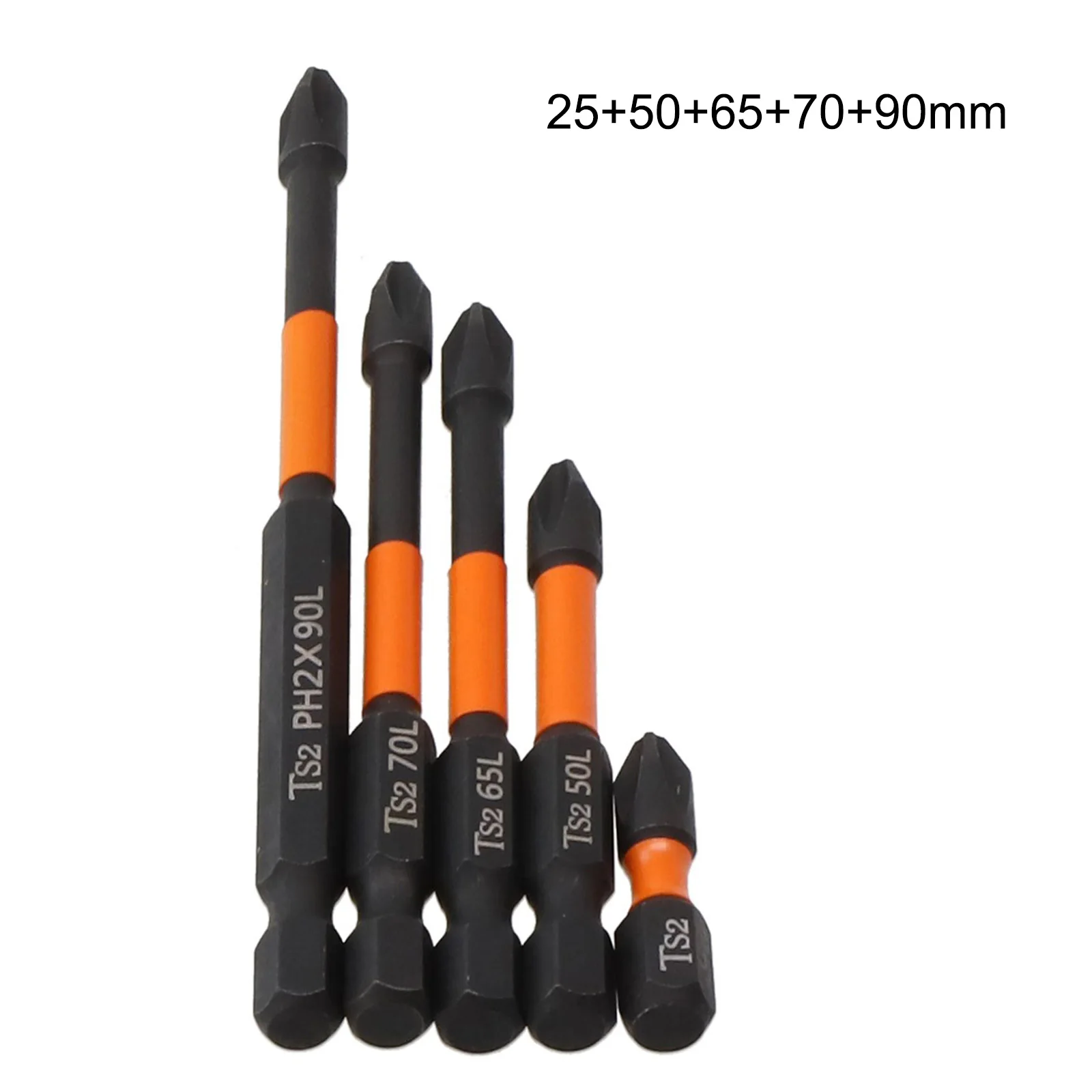 Bit Set Screwdriver Bits 25mm 50mm 5pcs 65mm 70mm 90mm Alloy Steel Black Cross Impact Magnetic PH2 None Durable