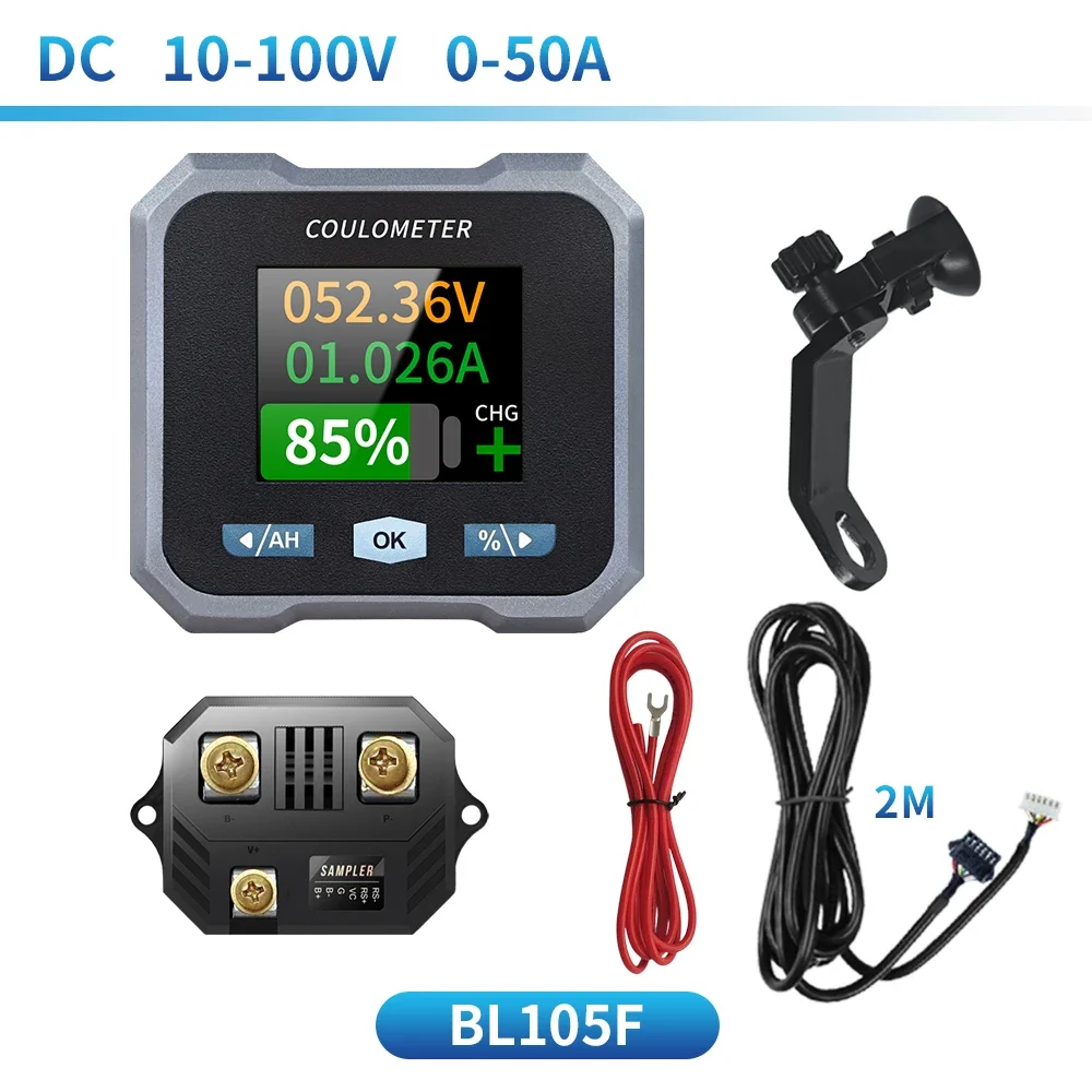 JUNTEK BL105F DC 10-100V 0-400A Battery Tester Coulomb Counter Capacity Indicator Ammeter Voltmeter Bluetooth Battery Monitor