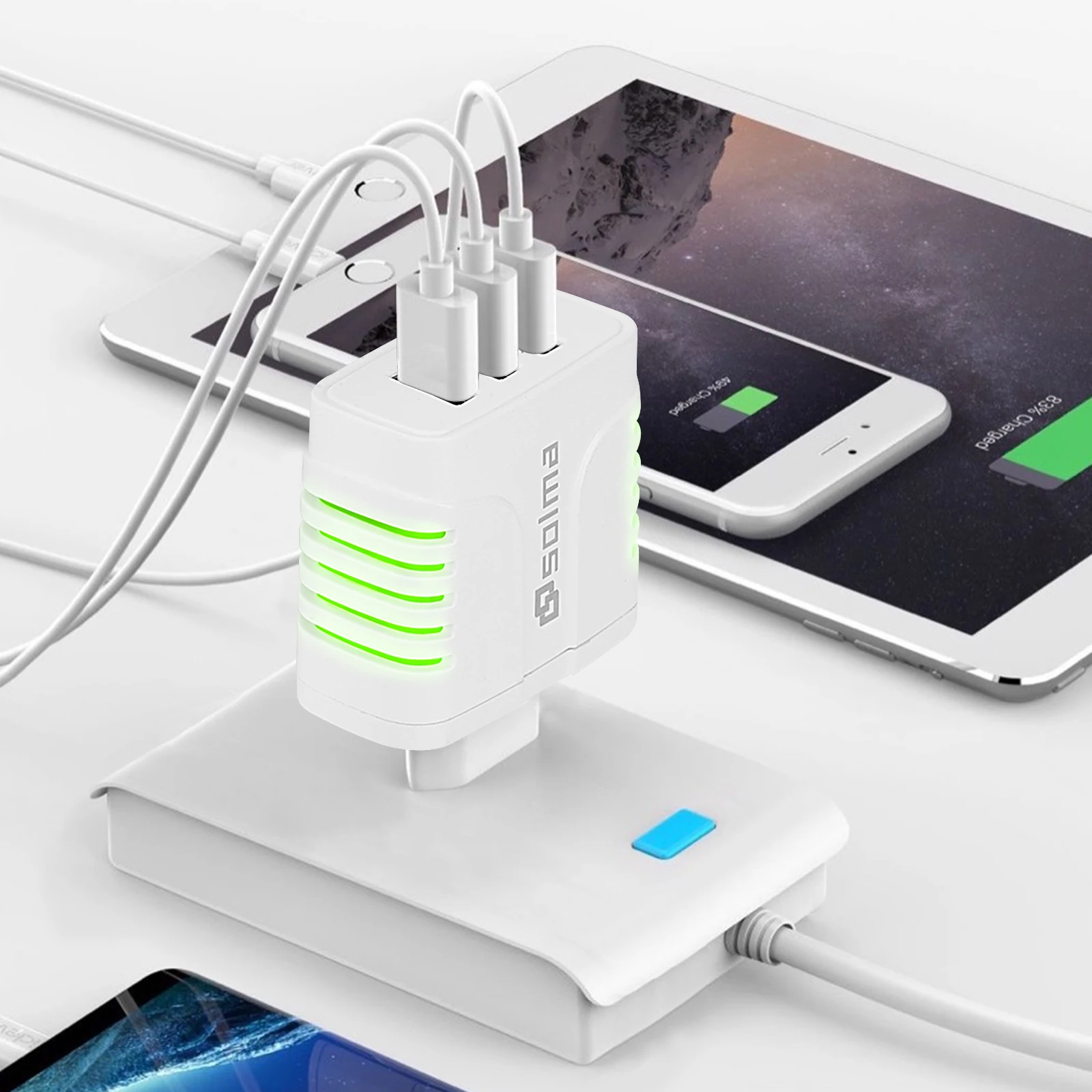 3-Port USB الجدار مهايئ شاحن لون الحلوى للهاتف المحمول شاحن السفر شحن مؤشر السفر 3USB ميناء متعدد الذكاء #3