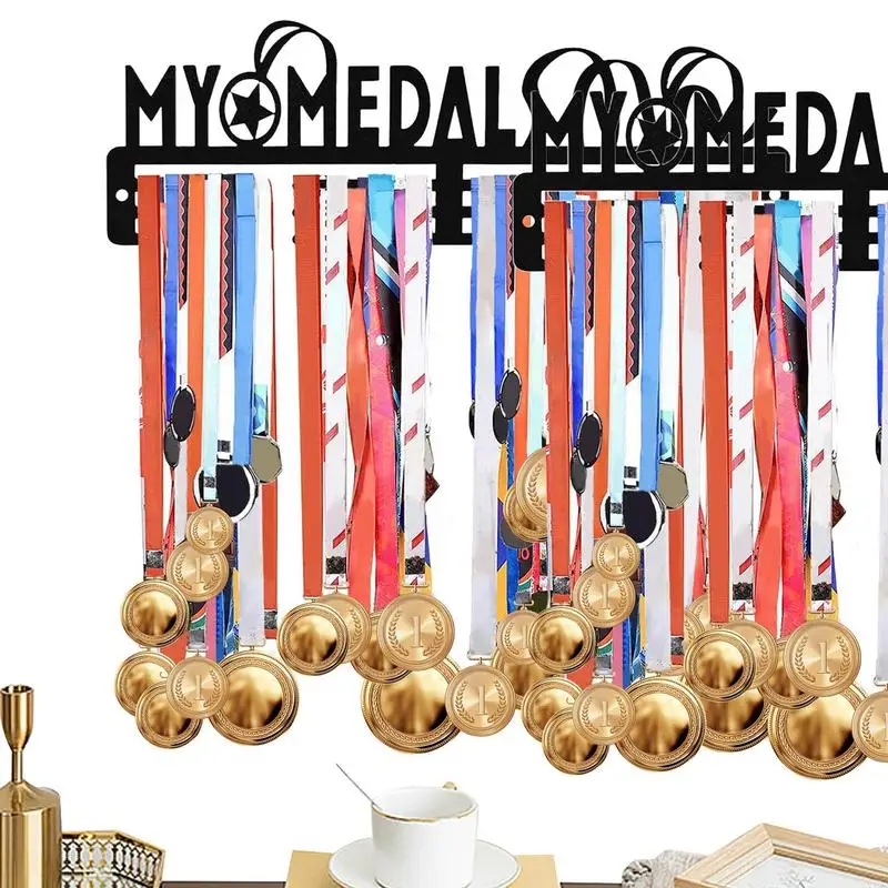 Wall-Mounted Badge Rack Exquisite Award Display Hanger Frame Martial Arts Belt Iron Display Holds 24-30 Awards Letter Design