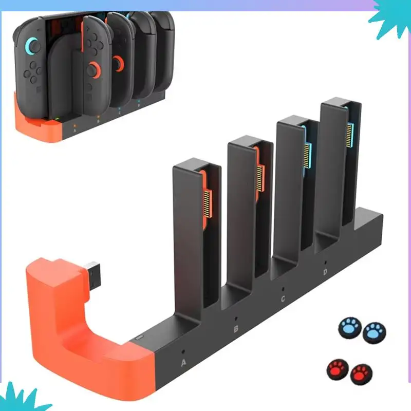 ABZW 최대 4개 조이패드 충전 도크 스테이션 (닌텐도 스위치 2 NS 2용) LED 표시등 포함 고속 마그네틱 충전기