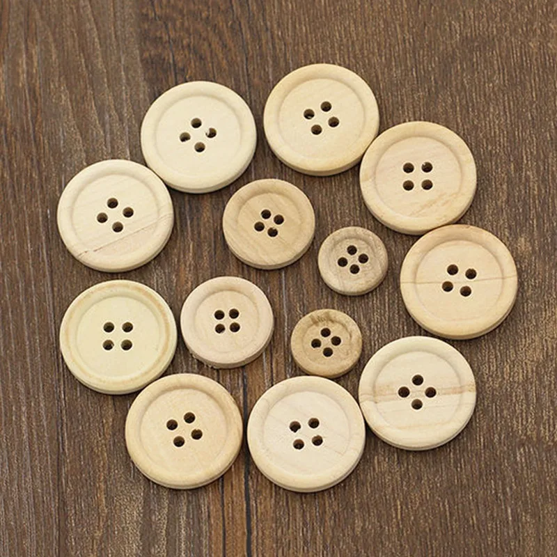 50pcs Wooden Buttons DIY Sewing Clothing Buttons 4 Holes Round Buttons Natural Color Scrapbooking Sewing Accessories 15/20/25mm