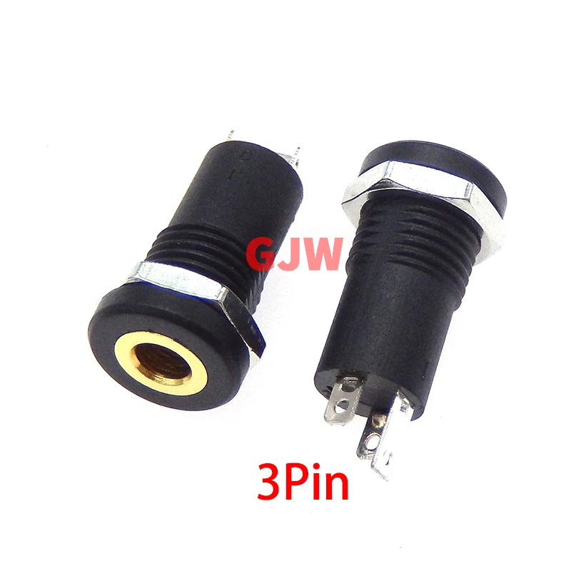 Imagem -03 - Audio Jack Socket Pole Black Stereo Solder Panel Mount Gold com Nuts Pj392a 100 Pcs Pj392a 3.5 mm