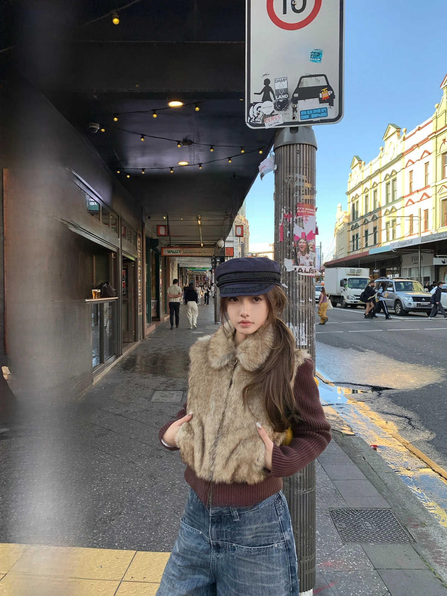 

Bankelili Chestnut a Snow Peak Mocha Retro Eco-Friendly Fur Women's Fake Two-Piece Warm Plu Outerwear Casual Sle Zipper