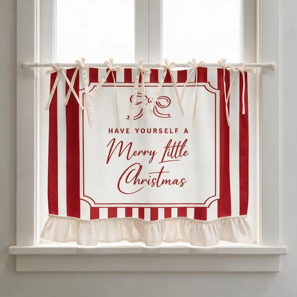 Lace-up Design Christmas Oven Curtain Decorative American-style Kitchen Stove Curtain Red and White Ruffled Edge Oven Skirt