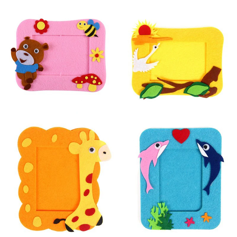 4pcs DIY 3D Photo Frame Art Craft Toys For Children Girl Gift Non-woven Picture Frames Stickers Handmade Kids Material Package