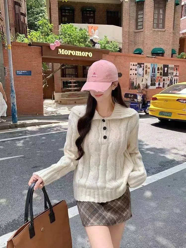 Loose Women's High Collar Sweater Autumn Winter Knitted Wear Sweet Sle Ci Walk Polyester Fiber Long Sve Thiened Inne...