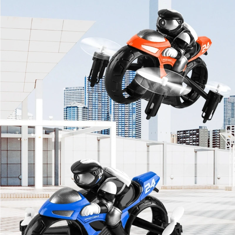 Anfíbio terra ar rc voando motocicleta 2 modo dublê drone 4 eixos de controle remoto bicicleta quadcopter aeronave brinquedo para crianças presente