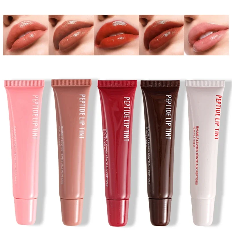 5-color Peptide Lip Tint Mirror Liquid Lip Gloss Hydrating Lightening Lip Lines Lip Plumping Oil  Non-stick Glass Lip Oil