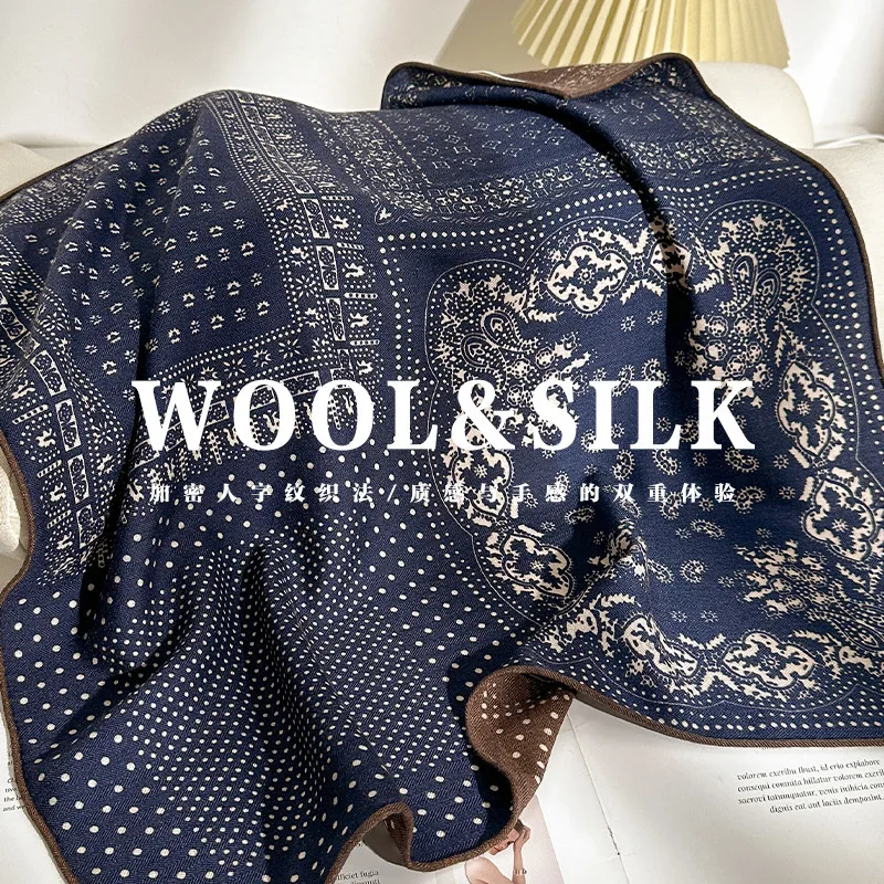 

Новый шарф-платок из 70% шерсти и 30% шелка для женщин, офисный, с принтом, роскошный, весенний, женский, шейный платок, бандана, фуляр