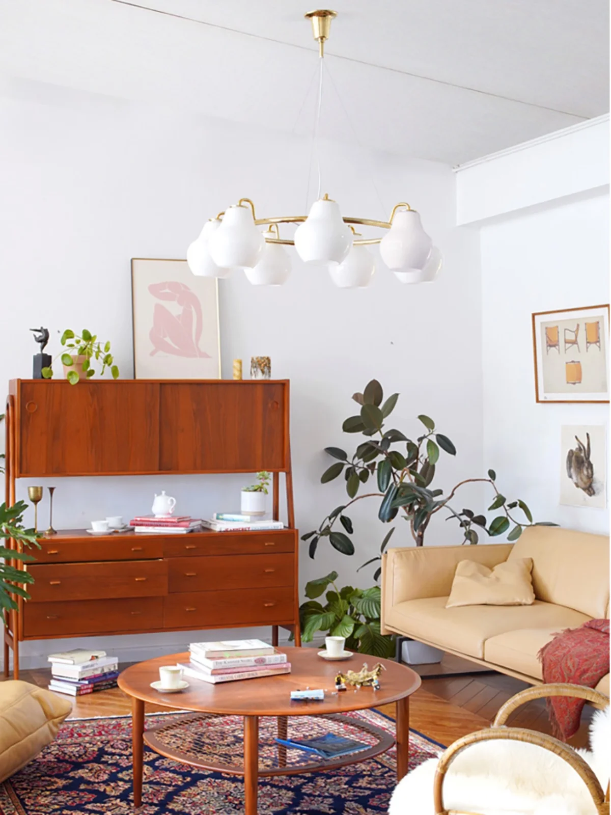 

Customizable Garo Life Brass Opal Glass Chandelier