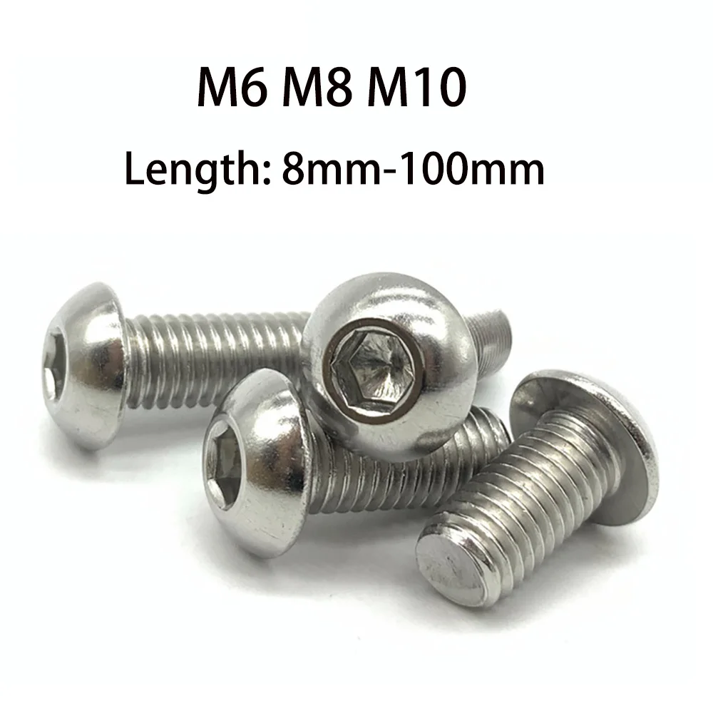 M6 M8 M10 Marine Grade A4 316 Stainless Steel Hexagon Socket Round Head Screw Bolt Metric Pan Heads Hex Socket Screws