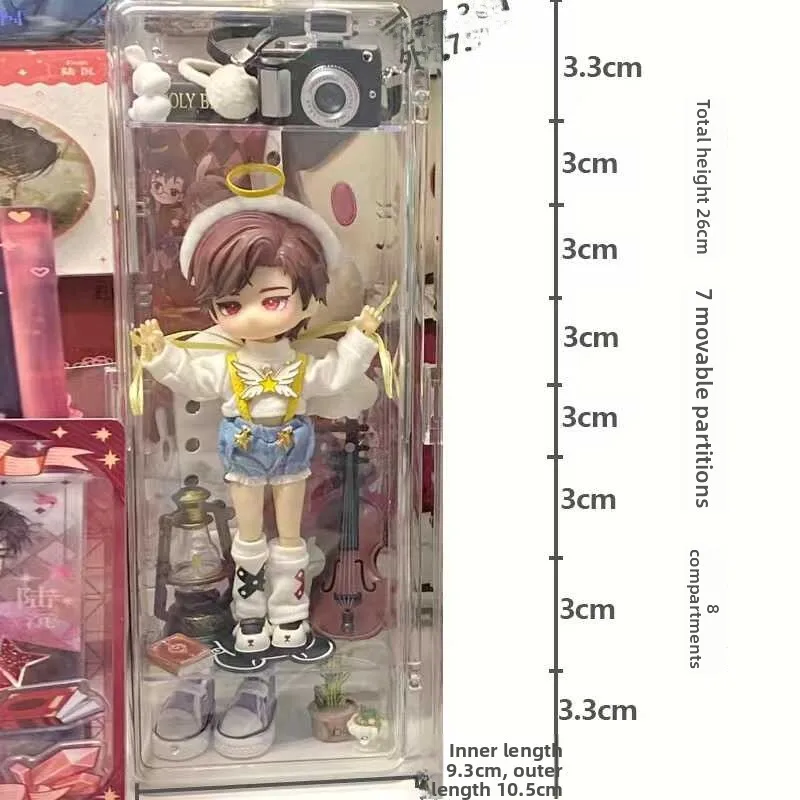 خزانة عرض Ob بارتفاع 2 سم لدمى BJD، صندوق تخزين صغير الحجم للتماثيل مع إضاءة ليلية ونهارية، منظم تخزين للتحف