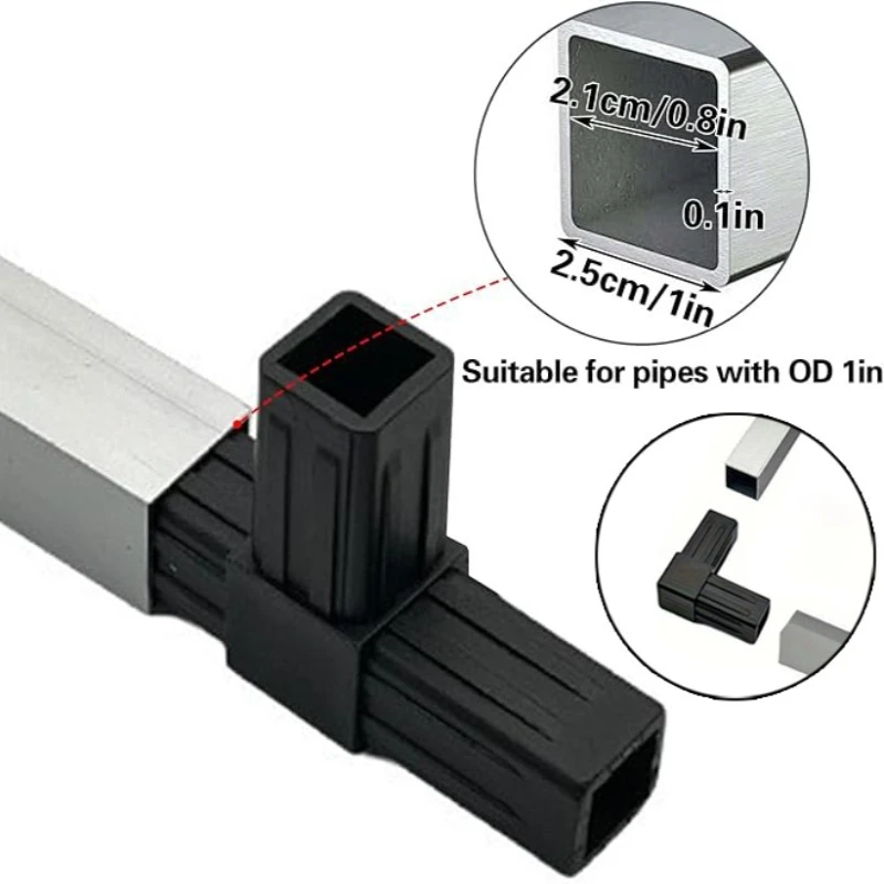 25mm Square Tube Right Angle Bend Connector Steel Pipe Plastic Shelf Tight Fixing Parts Corner L T type Durable Fixing Parts