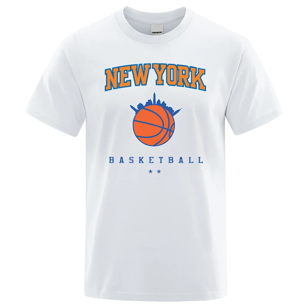 New York Basketball Personality Street Male Clothes High Quality Oversize T-Shirts Summer Breathable T-Shirt Hip Hop Cotton Tops