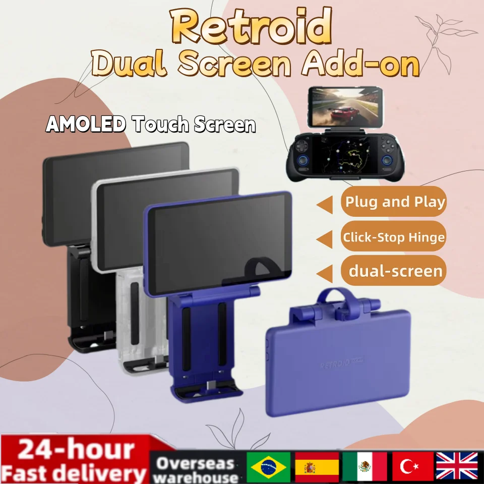 

Retroid Dual Screen Add-on 5.5 inch OLED Back Clip Screen For Retroid Pocket 5 RP5/RPminiV2/RP4 Pro Extended Display Screen Gift