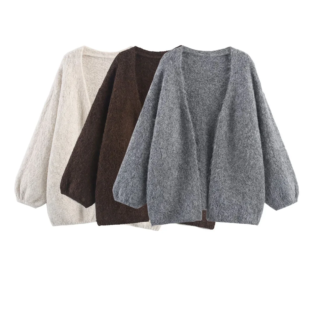 

Women's Autumn Winter Loose Coat Soft Waxy Temperament Sweater Jacket Large Size Foreign Style High End Knitted Cardigan Coat