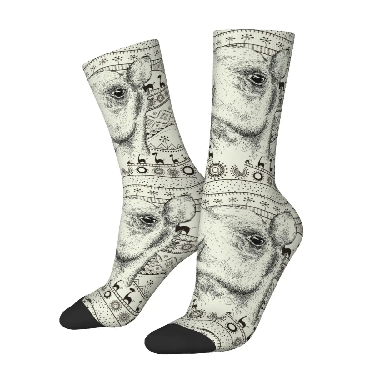 Funny Crazy Sock for Men African Camel Hip Hop Vintage Happy Pattern Printed Boys Crew Sock Casual Gift