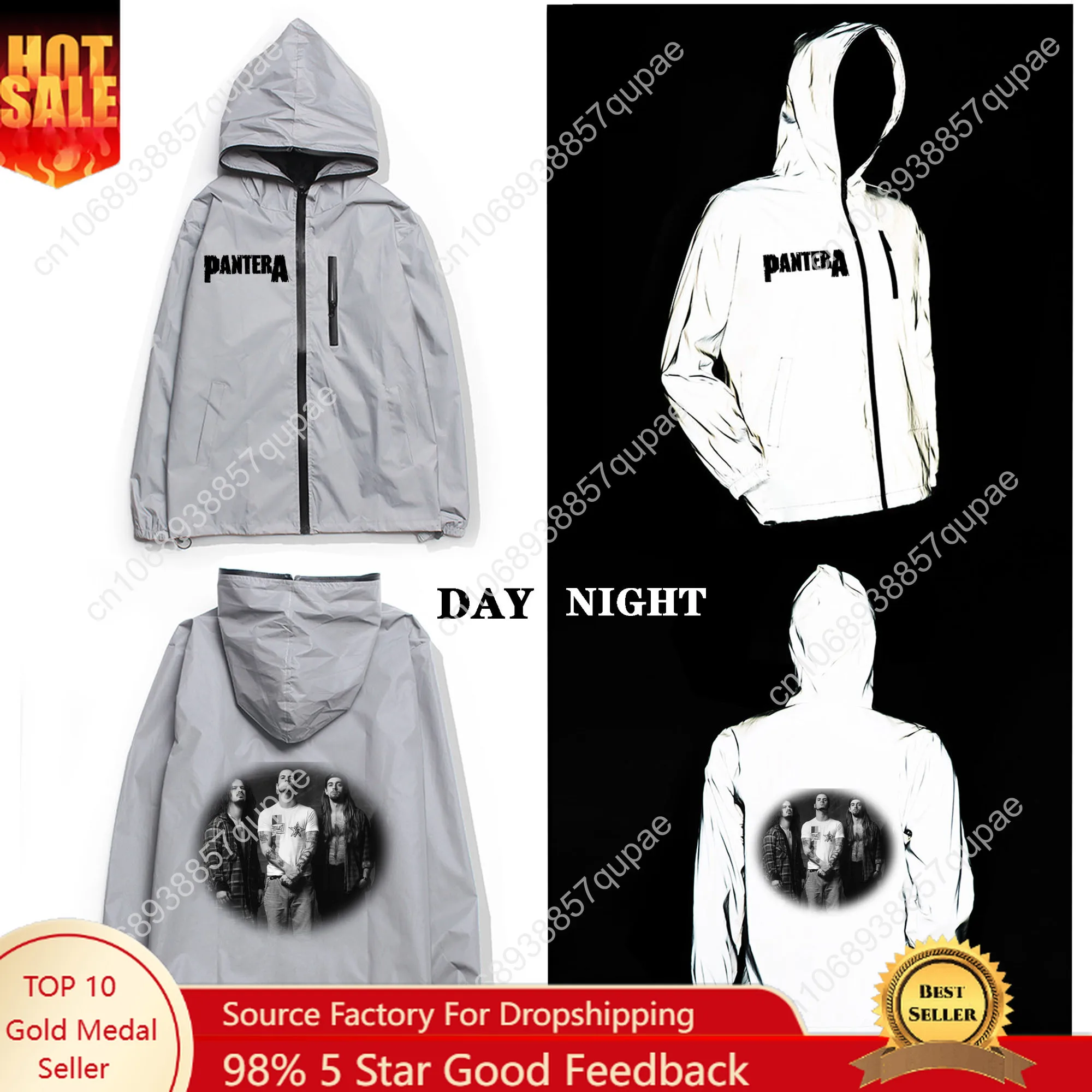 

Pantera Metal Band Reflective Jacket Rock Band Men Women Coat Hooded Windbreaker Runing Pocket Jackets Cycling Customized Hoodie