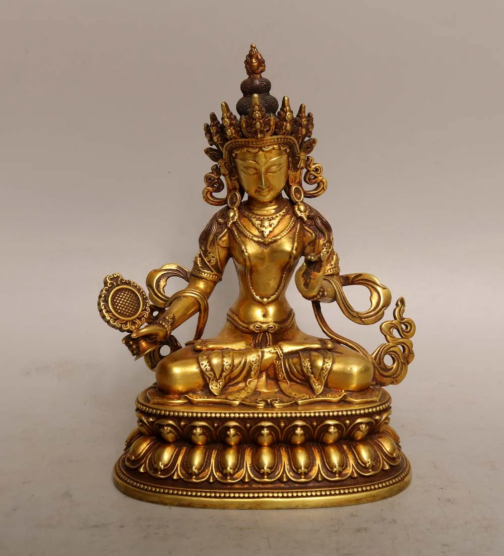 

Tibetan copper gilt twenty-one Tara Guanyin Bodhisattva statue ornament, home Buddhist hall supplies, small 15cm