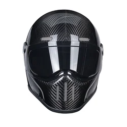 DOT Certified Carbon Fiber Helmet Retro Full Helmet Male Cruise Motorcycle Helmet Female Motorcycle Riding Safety Helmets Winter