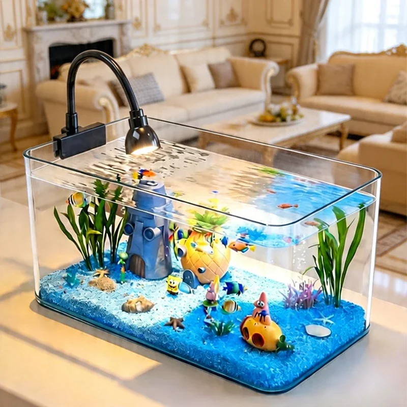 Aquário de mesa altamente transparente, adequado para decoração de escritório e casa, formato trapezoidal (sem cenários ou pedras)