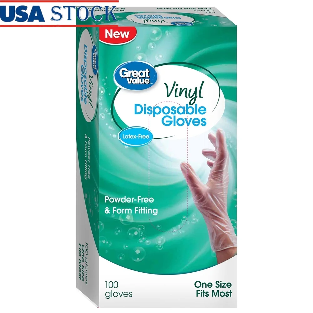 Guantes de vinilo desechables, 100 unidades, sin polvo, transparentes, no médicos, protección de manos, seguro para alimentos, saneamiento Unisex, belleza